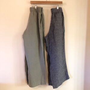 Elie Tahari High Rise Linen Pants in Sage Green and Blue Chambray Bundle